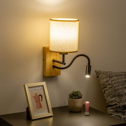 Brilagi - Applique murale LED flexible NUBILA WOOD 1xE27/25W/230V + LED/3W chêne/marron clair
