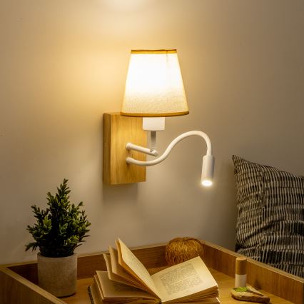 Brilagi - Applique murale LED flexible NUBILA WOOD 1xE27/25W/230V + LED/3W chêne/marron clair
