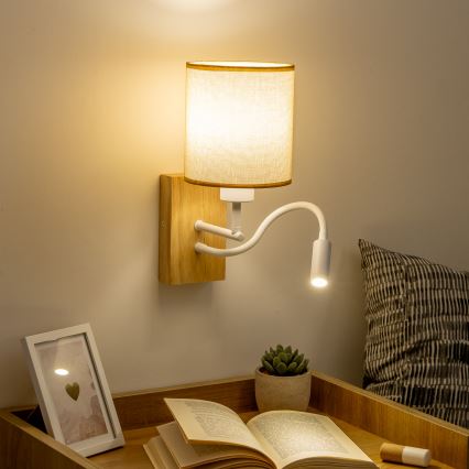 Brilagi - Applique murale LED flexible NUBILA WOOD 1xE27/25W/230V + LED/3W chêne/marron clair