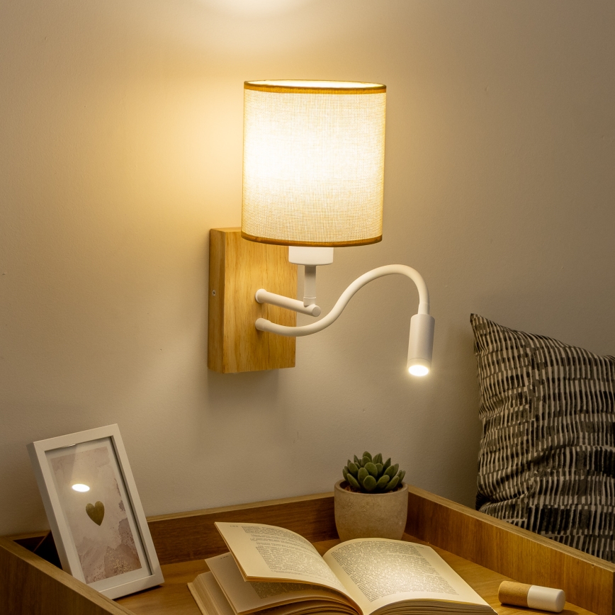Brilagi - Applique murale LED flexible NUBILA WOOD 1xE27/25W/230V + LED/3W chêne/marron clair
