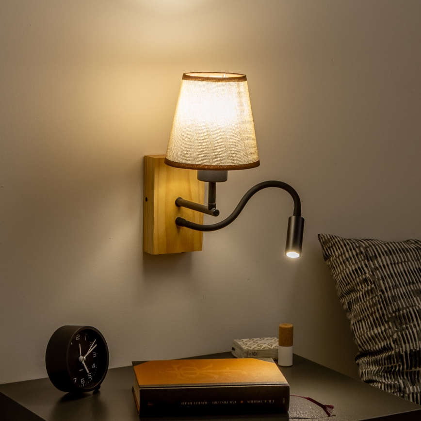 Brilagi - Applique murale LED flexible NUBILA WOOD 1xE27/25W/230V + LED/3W chêne/marron