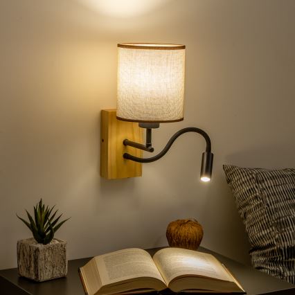Brilagi - Applique murale LED flexible NUBILA WOOD 1xE27/25W/230V + LED/3W chêne/marron