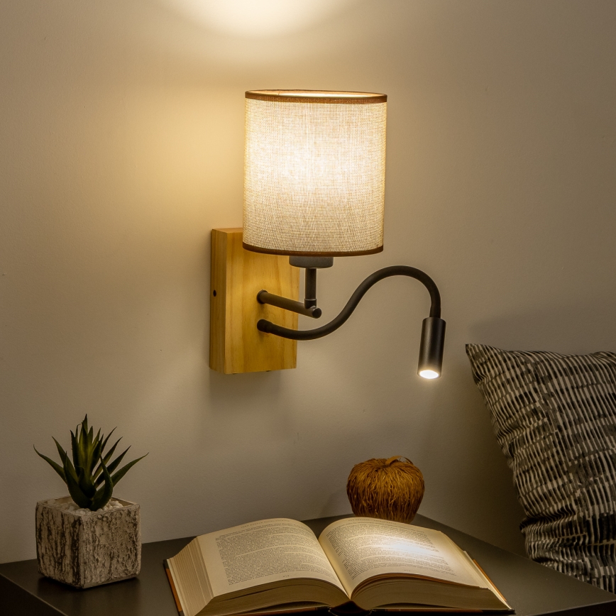 Brilagi - Applique murale LED flexible NUBILA WOOD 1xE27/25W/230V + LED/3W chêne/marron
