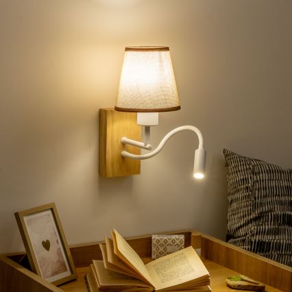Brilagi - Applique murale LED flexible NUBILA WOOD 1xE27/25W/230V + LED/3W chêne/marron