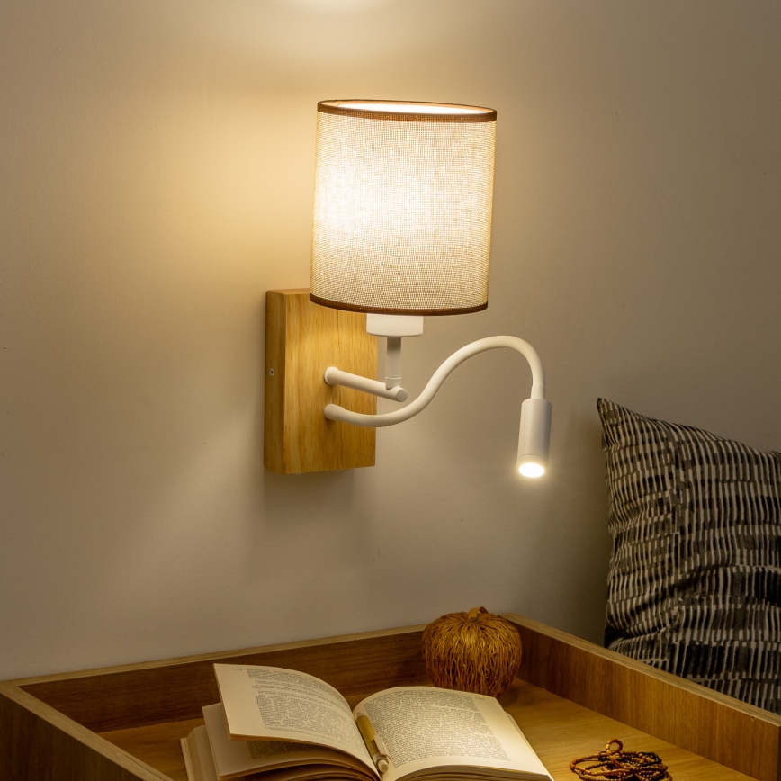 Brilagi - Applique murale LED flexible NUBILA WOOD 1xE27/25W/230V + LED/3W chêne/marron