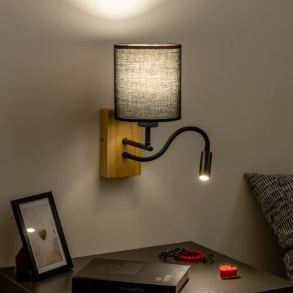 Brilagi - Applique murale LED flexible NUBILA WOOD 1xE27/25W/230V + LED/3W chêne/noir
