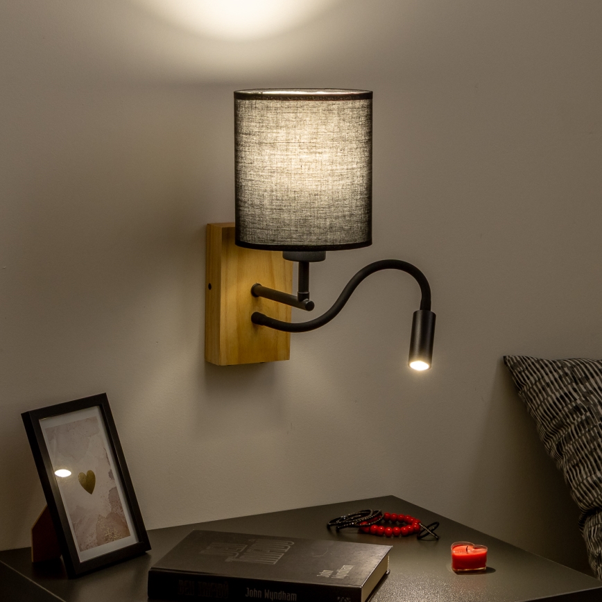 Brilagi - Applique murale LED flexible NUBILA WOOD 1xE27/25W/230V + LED/3W chêne/noir