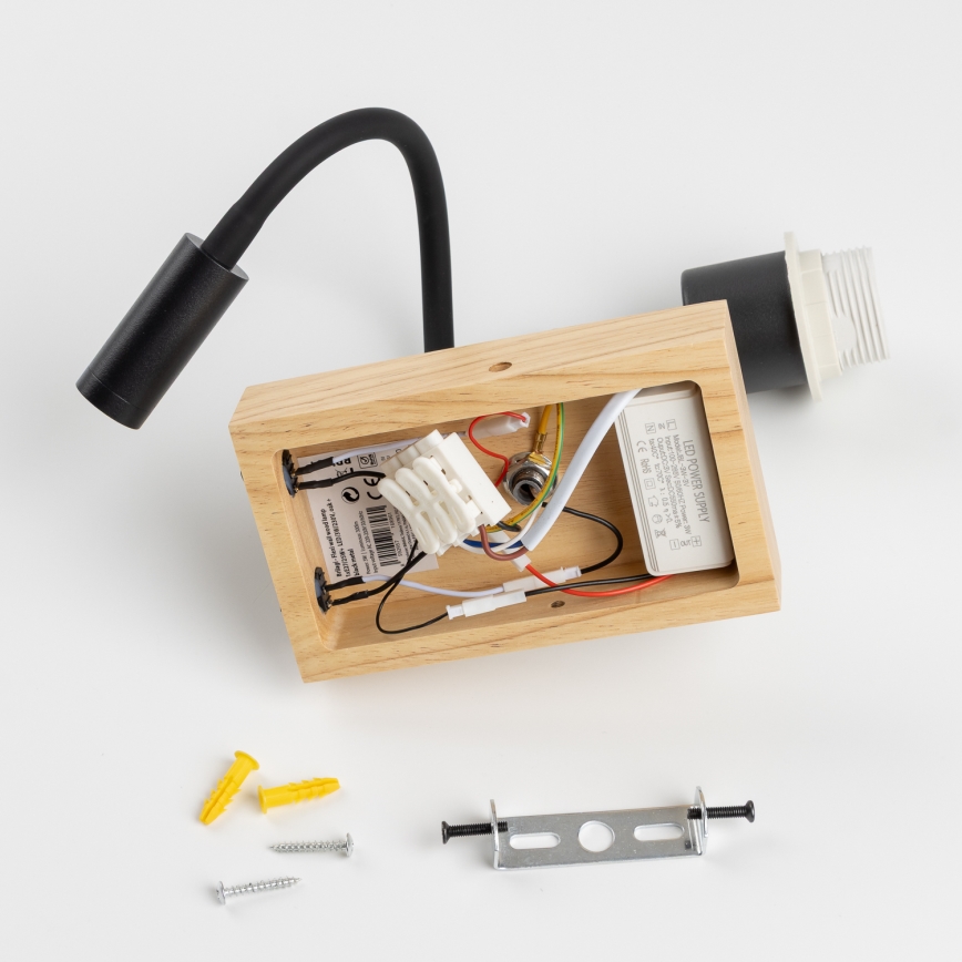 Brilagi - Applique murale LED flexible NUBILA WOOD 1xE27/25W/230V + LED/3W chêne/noir