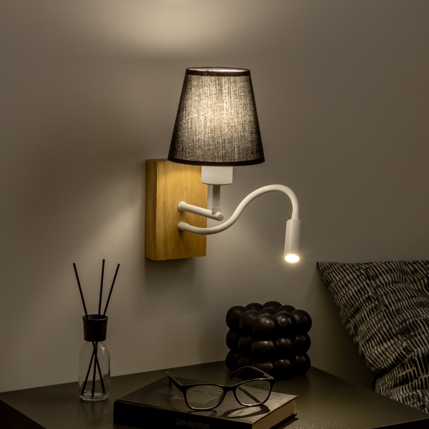 Brilagi - Applique murale LED flexible NUBILA WOOD 1xE27/25W/230V + LED/3W chêne/noir