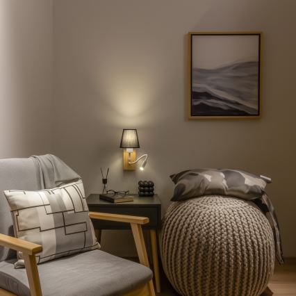 Brilagi - Applique murale LED flexible NUBILA WOOD 1xE27/25W/230V + LED/3W chêne/noir