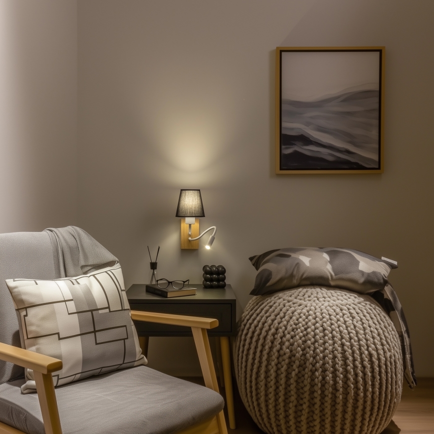Brilagi - Applique murale LED flexible NUBILA WOOD 1xE27/25W/230V + LED/3W chêne/noir