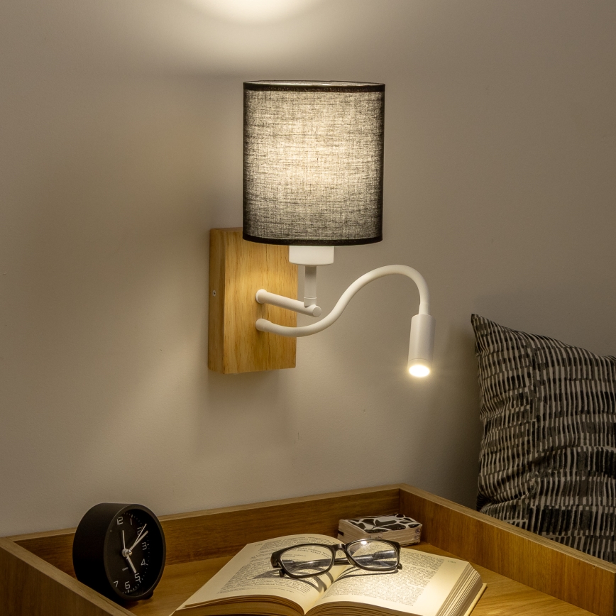 Brilagi - Applique murale LED flexible NUBILA WOOD 1xE27/25W/230V + LED/3W chêne/noir