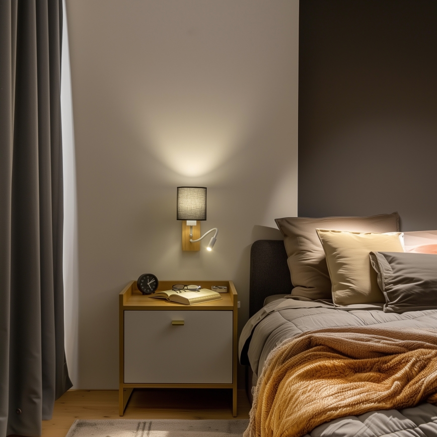 Brilagi - Applique murale LED flexible NUBILA WOOD 1xE27/25W/230V + LED/3W chêne/noir