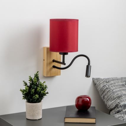 Brilagi - Applique murale LED flexible NUBILA WOOD 1xE27/25W/230V + LED/3W chêne/Pompéien rouge