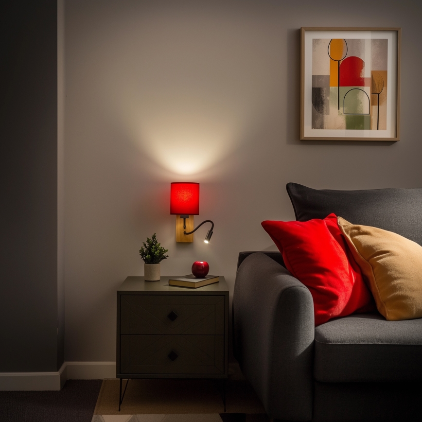 Brilagi - Applique murale LED flexible NUBILA WOOD 1xE27/25W/230V + LED/3W chêne/Pompéien rouge