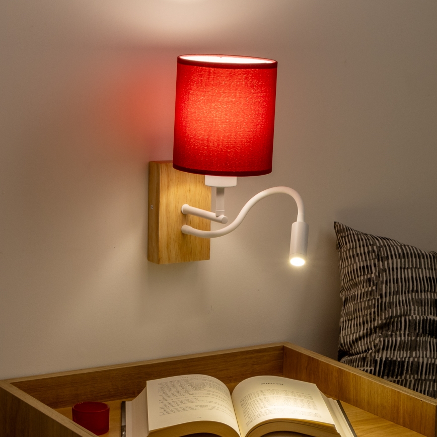 Brilagi - Applique murale LED flexible NUBILA WOOD 1xE27/25W/230V + LED/3W chêne/Pompéien rouge