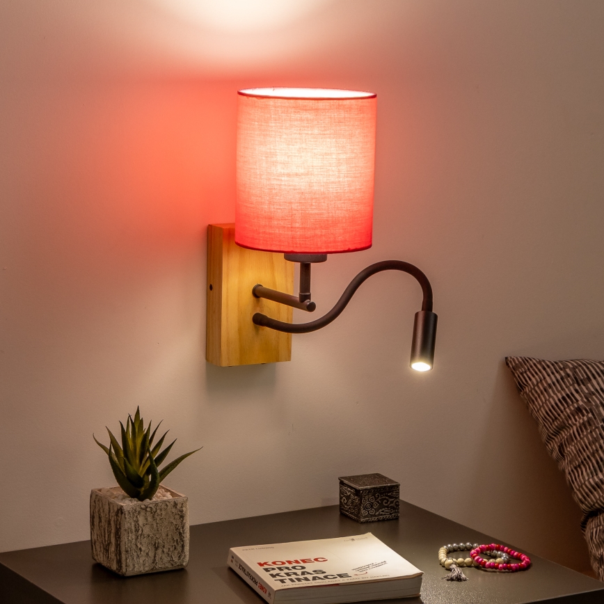 Brilagi - Applique murale LED flexible NUBILA WOOD 1xE27/25W/230V + LED/3W chêne/rose