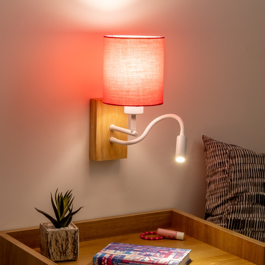 Brilagi - Applique murale LED flexible NUBILA WOOD 1xE27/25W/230V + LED/3W chêne/rose