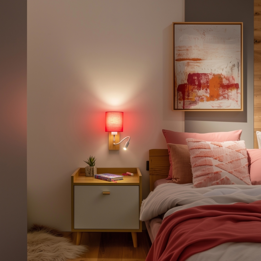 Brilagi - Applique murale LED flexible NUBILA WOOD 1xE27/25W/230V + LED/3W chêne/rose