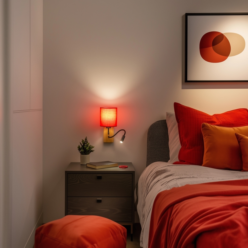 Brilagi - Applique murale LED flexible NUBILA WOOD 1xE27/25W/230V + LED/3W chêne/rouge