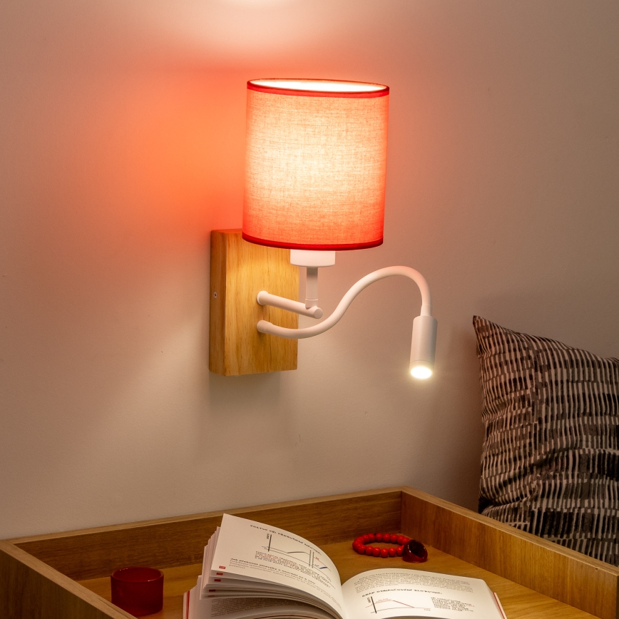 Brilagi - Applique murale LED flexible NUBILA WOOD 1xE27/25W/230V + LED/3W chêne/rouge