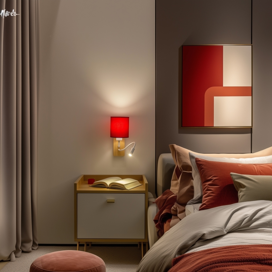 Brilagi - Applique murale LED flexible NUBILA WOOD 1xE27/25W/230V + LED/3W chêne/rouge