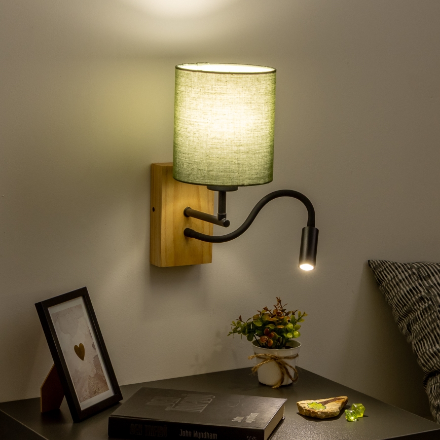 Brilagi - Applique murale LED flexible NUBILA WOOD 1xE27/25W/230V + LED/3W chêne/vert