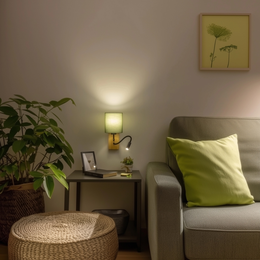 Brilagi - Applique murale LED flexible NUBILA WOOD 1xE27/25W/230V + LED/3W chêne/vert
