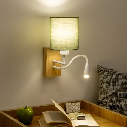 Brilagi - Applique murale LED flexible NUBILA WOOD 1xE27/25W/230V + LED/3W chêne/vert