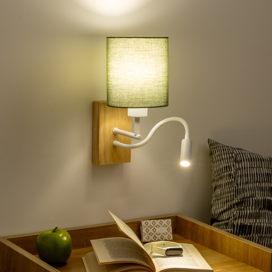 Brilagi - Applique murale LED flexible NUBILA WOOD 1xE27/25W/230V + LED/3W chêne/vert