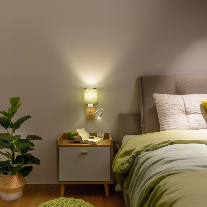 Brilagi - Applique murale LED flexible NUBILA WOOD 1xE27/25W/230V + LED/3W chêne/vert