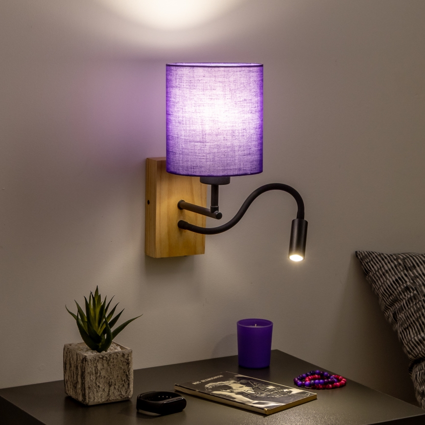 Brilagi - Applique murale LED flexible NUBILA WOOD 1xE27/25W/230V + LED/3W chêne/violet