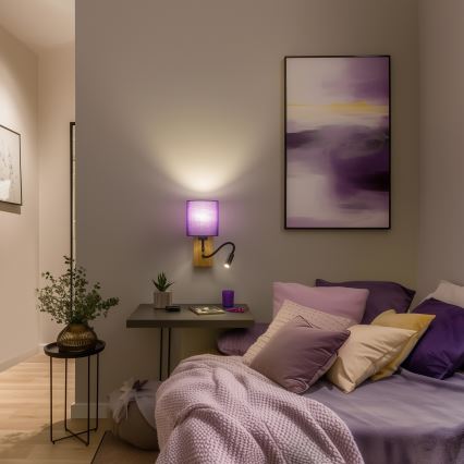 Brilagi - Applique murale LED flexible NUBILA WOOD 1xE27/25W/230V + LED/3W chêne/violet