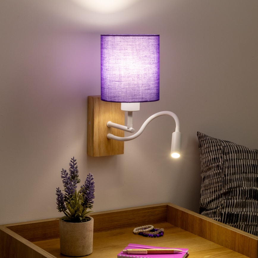 Brilagi - Applique murale LED flexible NUBILA WOOD 1xE27/25W/230V + LED/3W chêne/violet