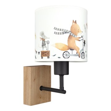 Brilagi - Lampe murale pour enfant BOBO WOOD 1xE27/25W/230V chêne/noir/blanc/motifs d'animaux