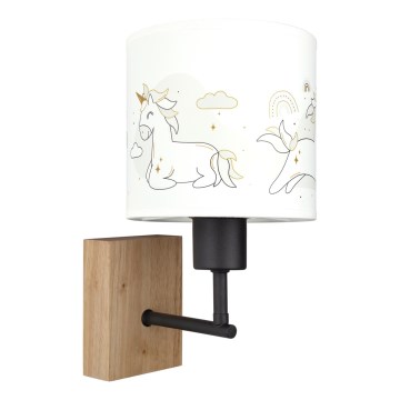 Brilagi - Lampe murale pour enfants BOBO WOOD 1xE27/25W/230V chêne/noir/blanc/motif licornes