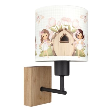 Brilagi - Lampe murale pour enfants BOBO WOOD 1xE27/25W/230V chêne/noir/blanc/rose/fées