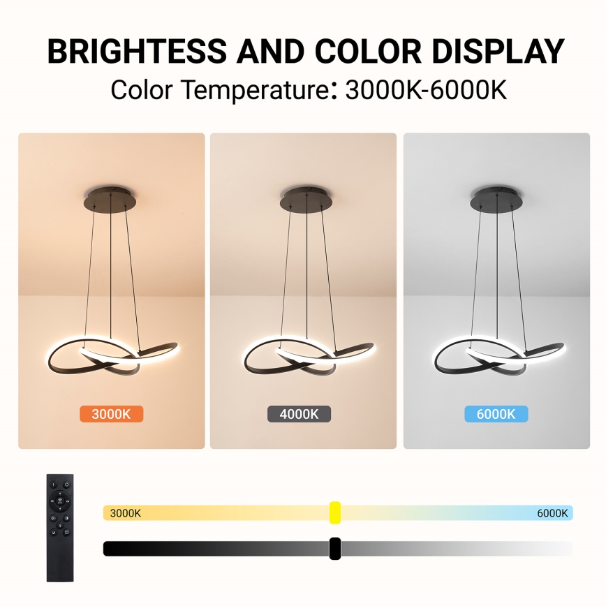 Brilagi - Suspension LED dimmable sur câbles INFINITY LED/55W/230V 3000-6000K 50x50 cm noir + télécommande