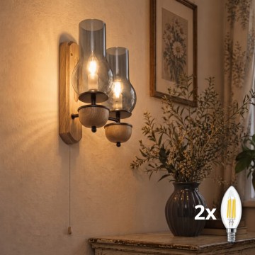 BRILAGI - LED Applique murale COTTAGE 2xE14/40W/230V chêne/gris fumé