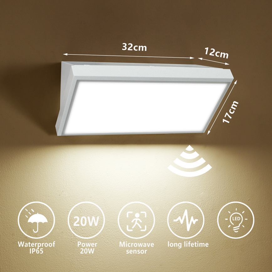 Brilagi - Applique murale LED d'extérieur avec détecteur TRIANGLE LED/20W/230V blanche IP65