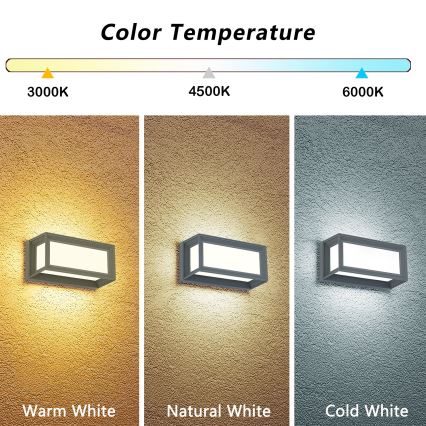 Brilagi - Applique murale extérieure PARKER LED/12W/230V 3000/4500/6000K grise IP44