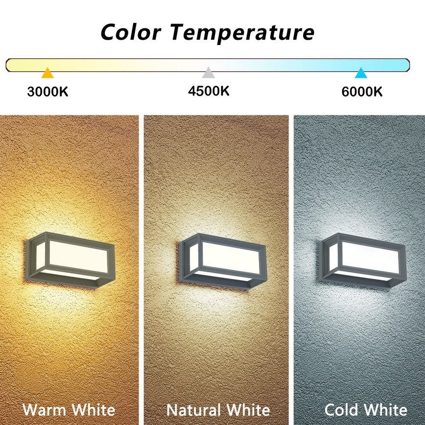 Brilagi - Applique murale extérieure PARKER LED/12W/230V 3000/4500/6000K grise IP44