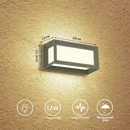 Brilagi - Applique murale extérieure PARKER LED/12W/230V 3000/4500/6000K grise IP44