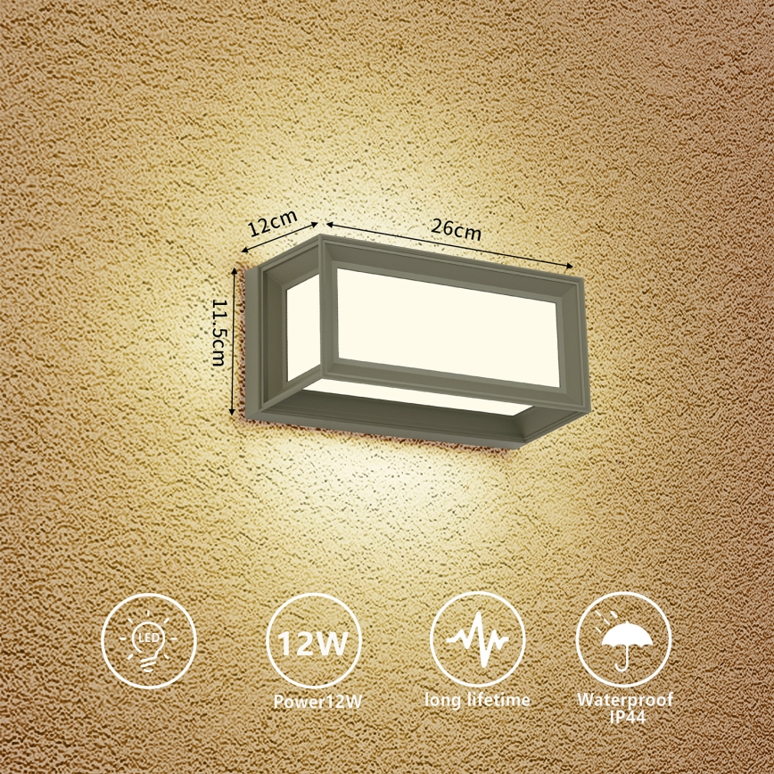 Brilagi - Applique murale extérieure PARKER LED/12W/230V 3000/4500/6000K grise IP44
