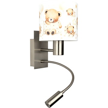 Brilagi - LED Applique murale flexible pour enfants BOBO 1xE27/25W/230V + LED/3W chrome mat/blanc/oursons