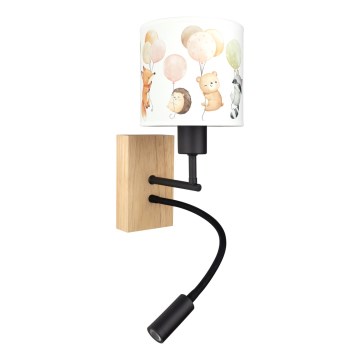 Brilagi - LED Applique murale flexible pour enfants BOBO WOOD 1xE27/25W/230V + LED/3W chêne/noir/blanc/motifs animaux