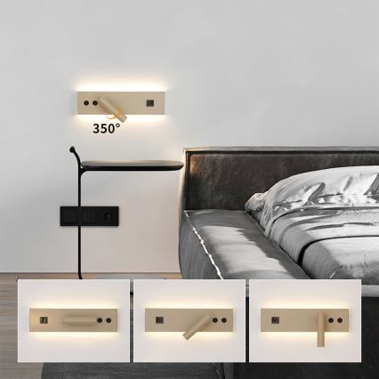 Brilagi - Applique murale spot LED NOCTIS avec port USB, LED/3W/230V + LED/9W, beige