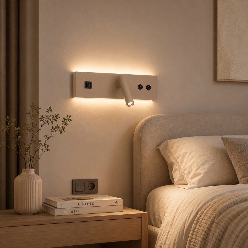 Brilagi - Applique murale spot LED NOCTIS avec port USB, LED/3W/230V + LED/9W, beige