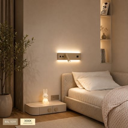 Brilagi - Applique murale spot LED NOCTIS avec port USB, LED/3W/230V + LED/9W, beige