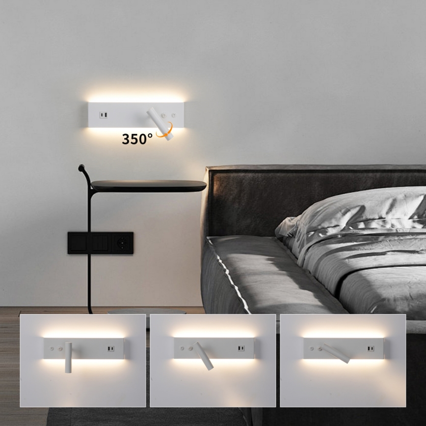 Brilagi - Spot mural LED avec port USB NOCTIS LED/3W/230V + LED/9W blanc